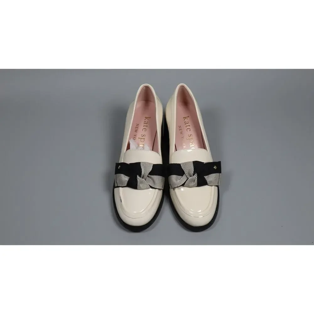 Kate Spade New York Leandra Heeled Loafer Pump Cream Black Patent Leather Size 7
